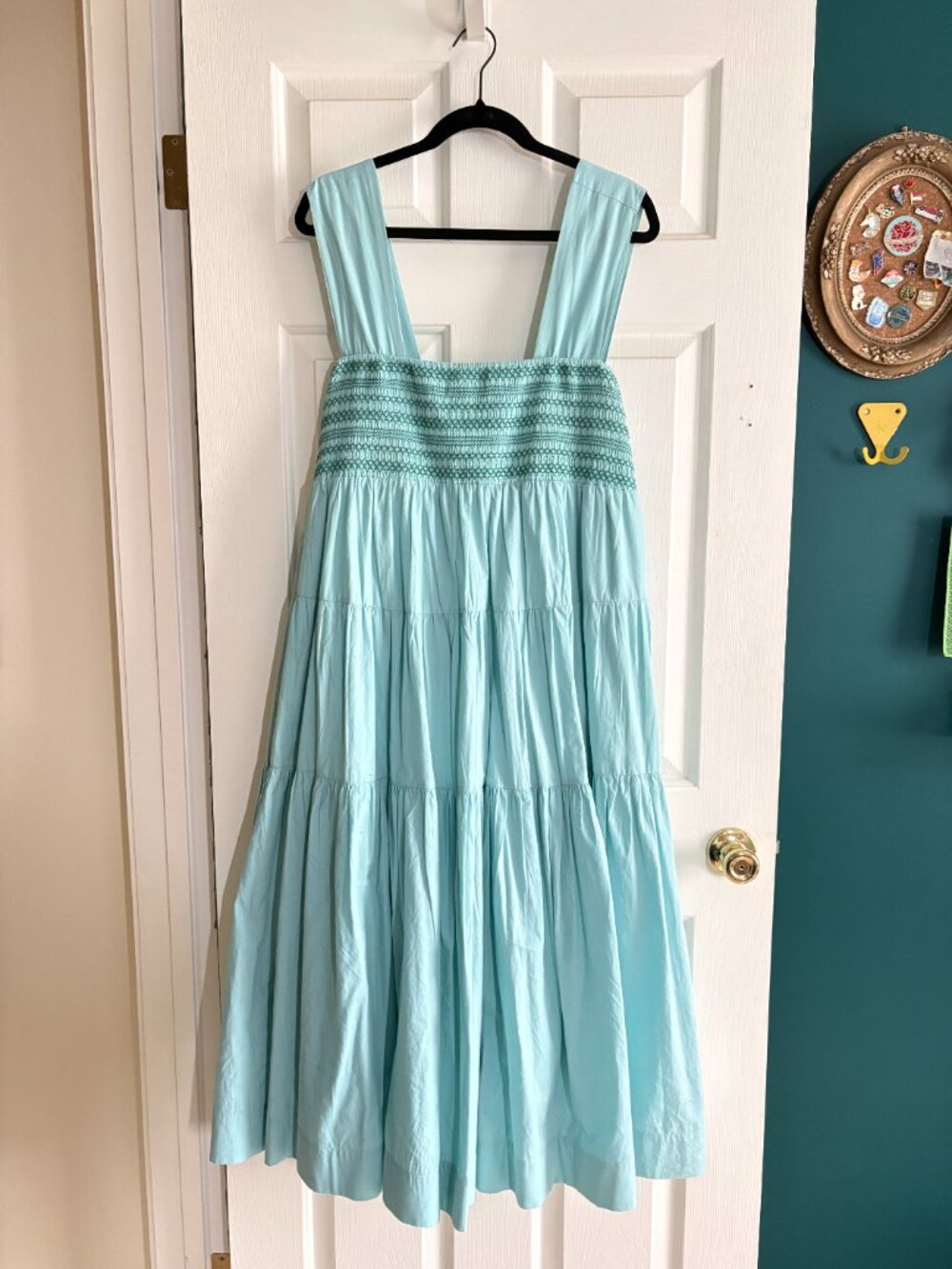 ANTHROPOLOGIE SQUARE-NECK SMOCKED TIERED MIDI DRESS Size L - Picture 2 of 6